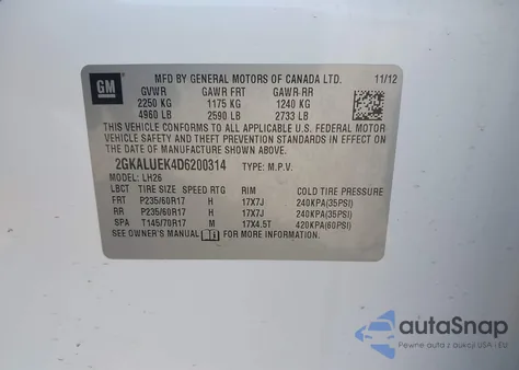 2013 GMC Terrain Slt-1 из США, поврежденный, VIN 2GKALUEK4D6200314